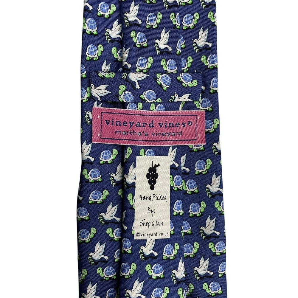 Vineyard Vines Mens Tie "Turtle Dove" Blue/Green Silk USA 3.5" (W) x 63" (L) euc